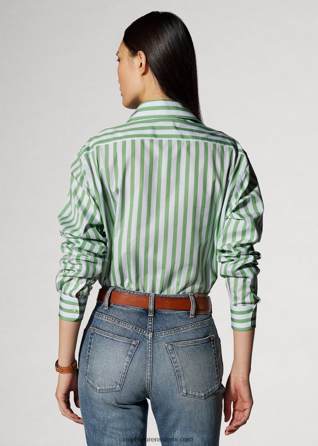 Ralph Lauren naiset raidallinen puuvillapaita 0Z24ZR9341 minttu/valkoinen