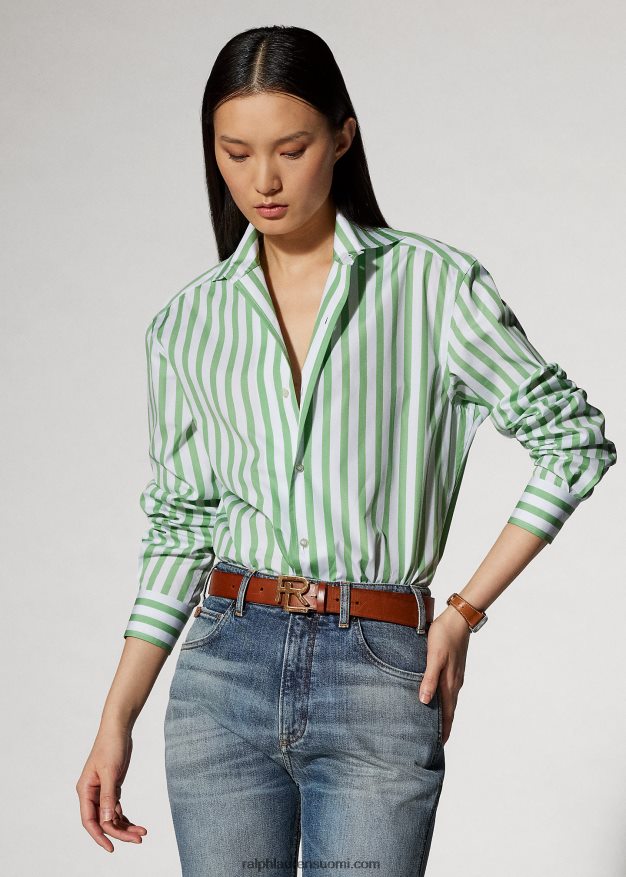 Ralph Lauren naiset raidallinen puuvillapaita 0Z24ZR9341 minttu/valkoinen