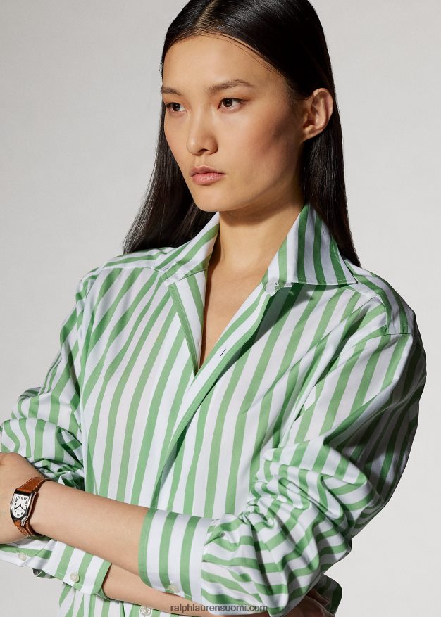 Ralph Lauren naiset raidallinen puuvillapaita 0Z24ZR9341 minttu/valkoinen