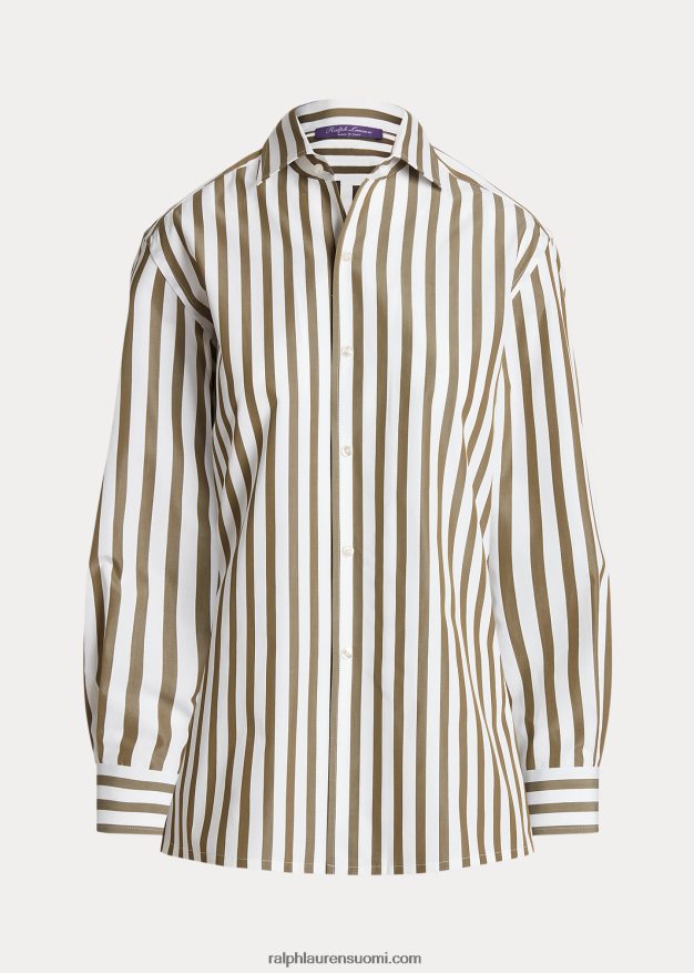 Ralph Lauren naiset raidallinen puuvillapaita 0Z24ZR9342 oliivi/valkoinen