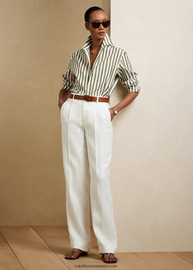 Ralph Lauren naiset raidallinen puuvillapaita 0Z24ZR9342 oliivi/valkoinen