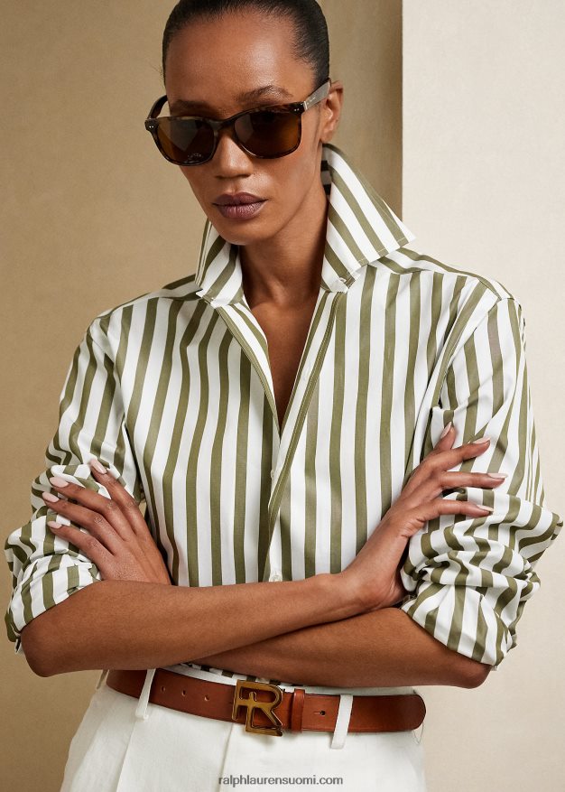 Ralph Lauren naiset raidallinen puuvillapaita 0Z24ZR9342 oliivi/valkoinen