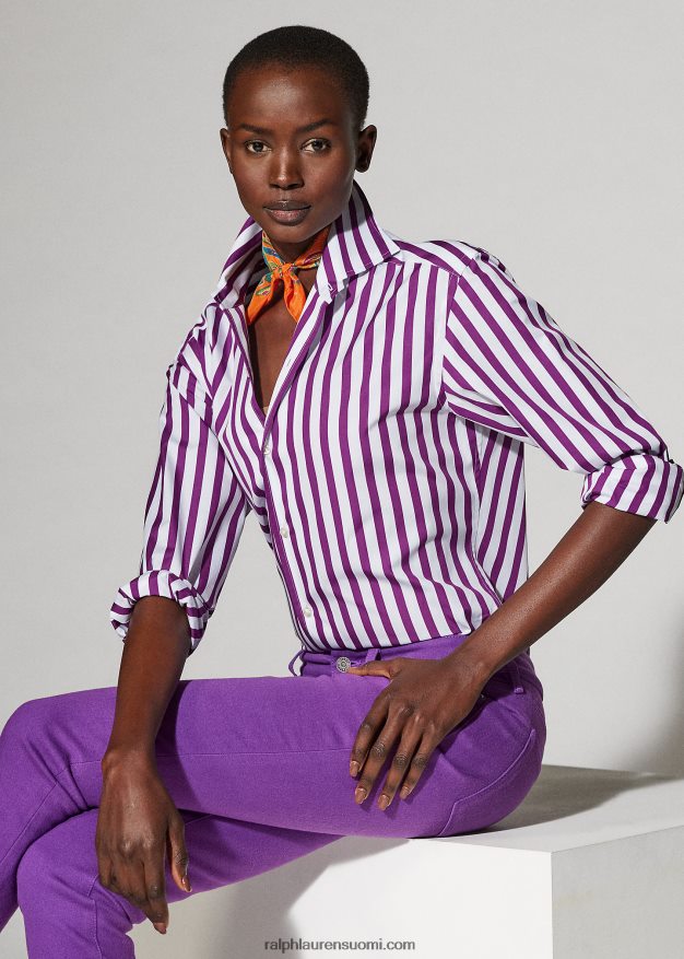 Ralph Lauren naiset raidallinen puuvillapaita 0Z24ZR9343 kirkkaan marjainen/valkoinen