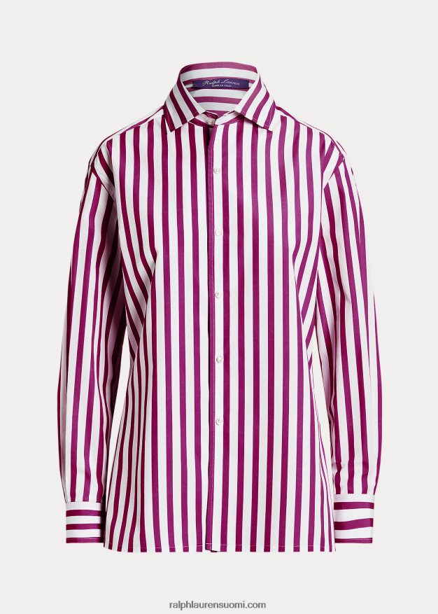 Ralph Lauren naiset raidallinen puuvillapaita 0Z24ZR9343 kirkkaan marjainen/valkoinen