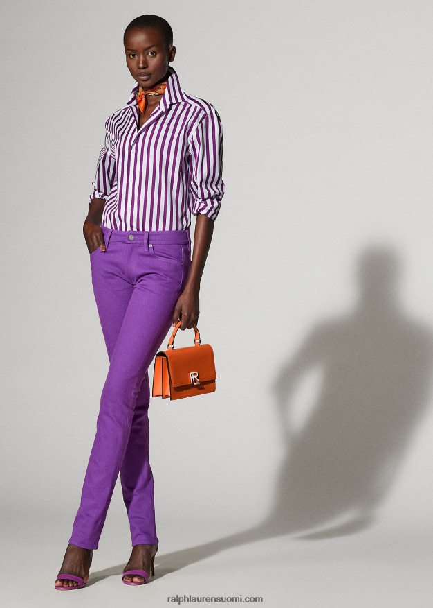 Ralph Lauren naiset raidallinen puuvillapaita 0Z24ZR9343 kirkkaan marjainen/valkoinen