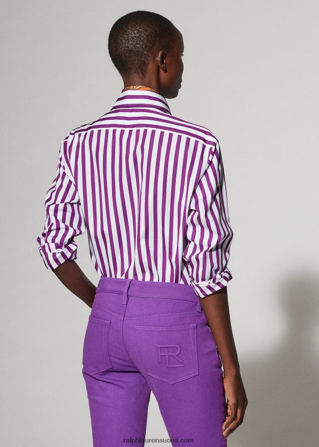 Ralph Lauren naiset raidallinen puuvillapaita 0Z24ZR9343 kirkkaan marjainen/valkoinen