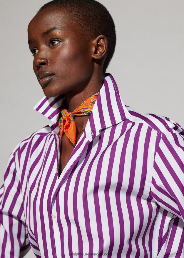 Ralph Lauren naiset raidallinen puuvillapaita 0Z24ZR9343 kirkkaan marjainen/valkoinen