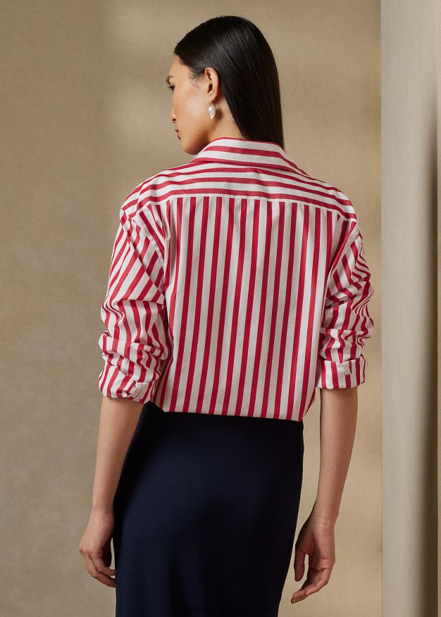 Ralph Lauren naiset raidallinen puuvillapaita 0Z24ZR9346 punainen/valkoinen