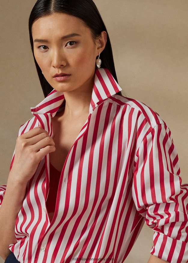 Ralph Lauren naiset raidallinen puuvillapaita 0Z24ZR9346 punainen/valkoinen