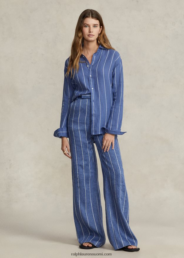 Ralph Lauren naiset rento istuvuus raidallinen pellavapaita 0Z24ZR3049 sininen/valkoinen raita
