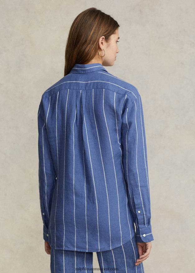 Ralph Lauren naiset rento istuvuus raidallinen pellavapaita 0Z24ZR3049 sininen/valkoinen raita