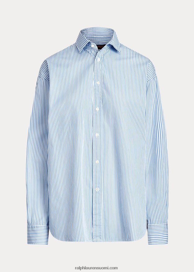 Ralph Lauren naiset rento istuvuus raidallinen puuvillapaita 0Z24ZR3281 keskisininen/valkoinen