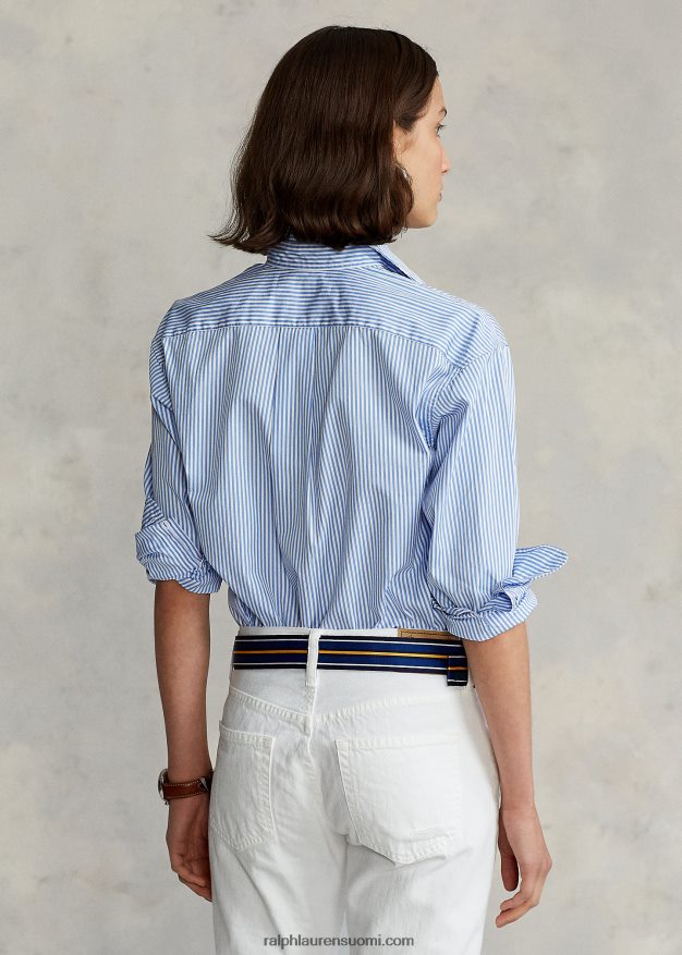 Ralph Lauren naiset rento istuvuus raidallinen puuvillapaita 0Z24ZR3281 keskisininen/valkoinen