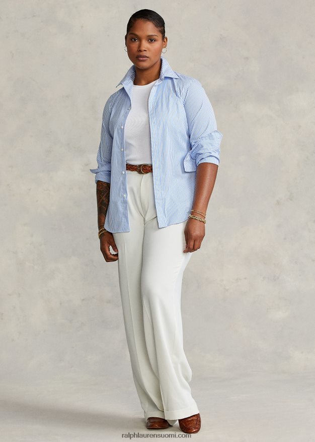 Ralph Lauren naiset rento istuvuus raidallinen puuvillapaita 0Z24ZR3281 keskisininen/valkoinen