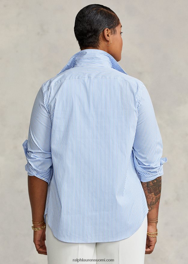 Ralph Lauren naiset rento istuvuus raidallinen puuvillapaita 0Z24ZR3281 keskisininen/valkoinen