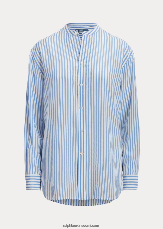 Ralph Lauren naiset rento istuvuus raidallinen silkkipaita 0Z24ZR3212 1345 valkoinen/sininen