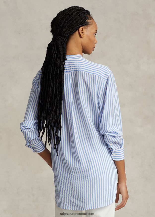 Ralph Lauren naiset rento istuvuus raidallinen silkkipaita 0Z24ZR3212 1345 valkoinen/sininen