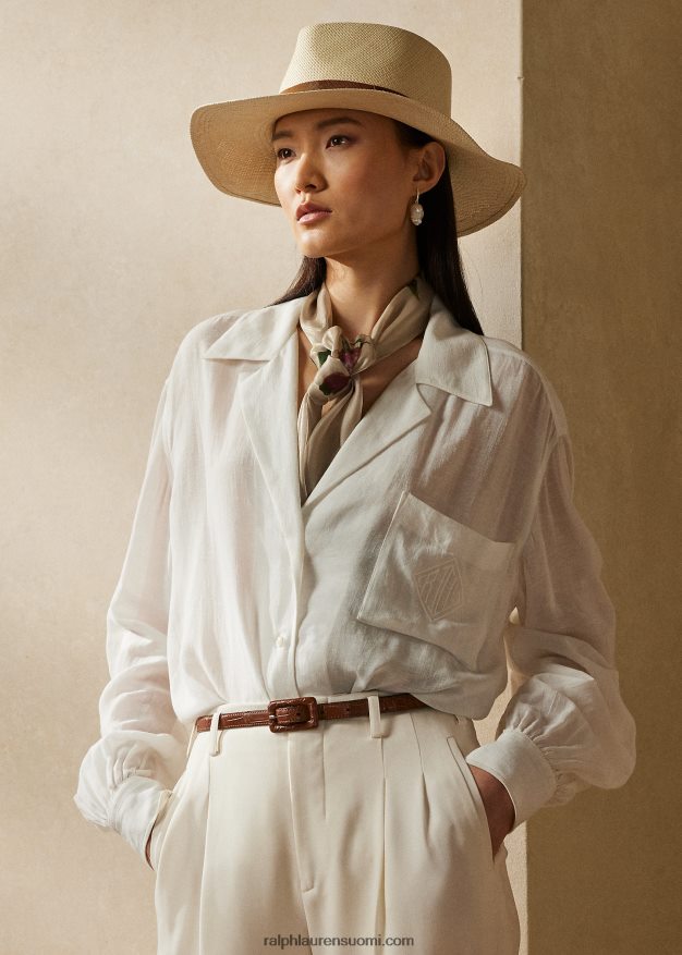 Ralph Lauren naiset roslin pellava voile paita 0Z24ZR3551 luonnonvalkoinen