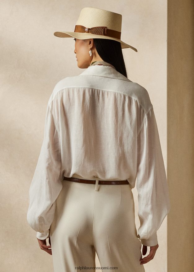 Ralph Lauren naiset roslin pellava voile paita 0Z24ZR3551 luonnonvalkoinen