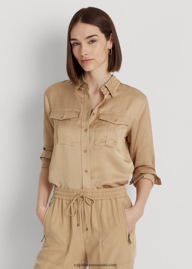 Ralph Lauren naiset satiini shantung paita 0Z24ZR3800 koivunrusketus