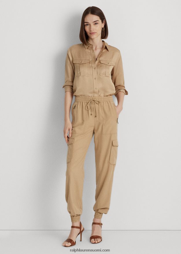 Ralph Lauren naiset satiini shantung paita 0Z24ZR3800 koivunrusketus