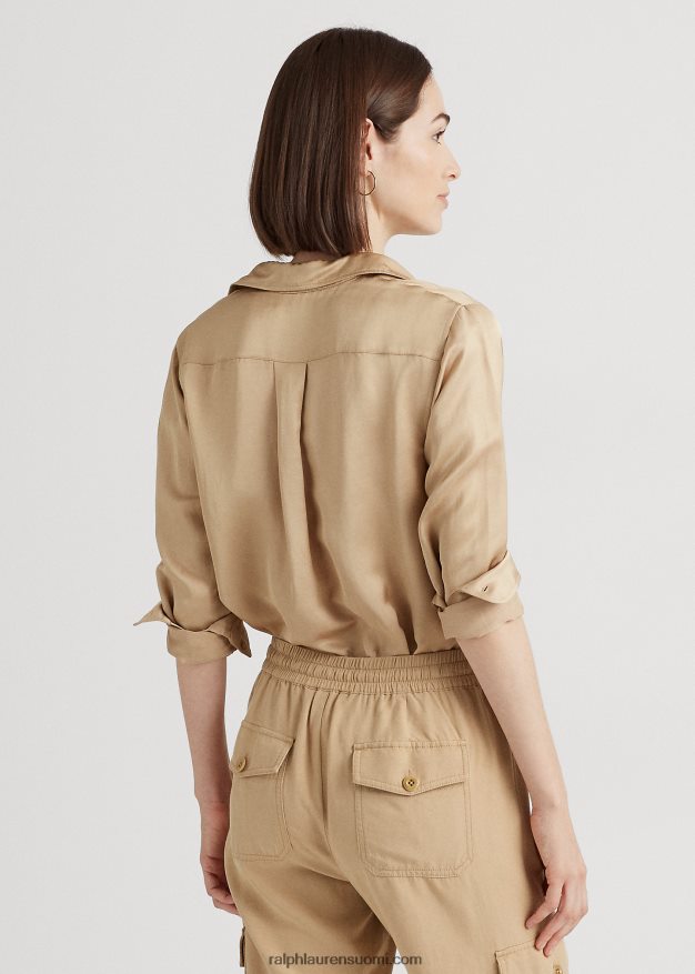 Ralph Lauren naiset satiini shantung paita 0Z24ZR3800 koivunrusketus