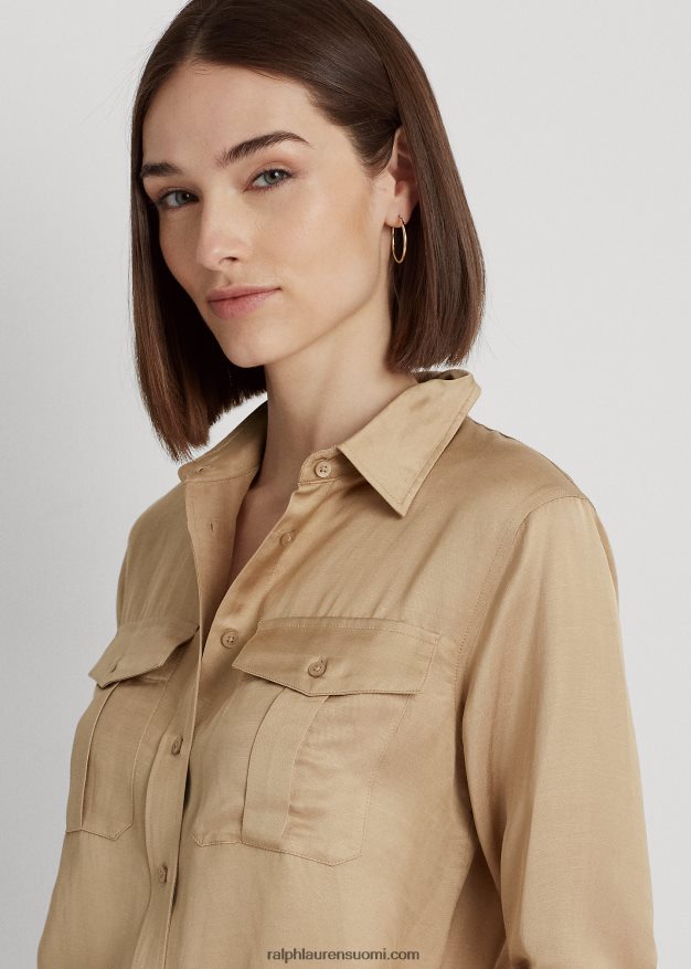 Ralph Lauren naiset satiini shantung paita 0Z24ZR3800 koivunrusketus