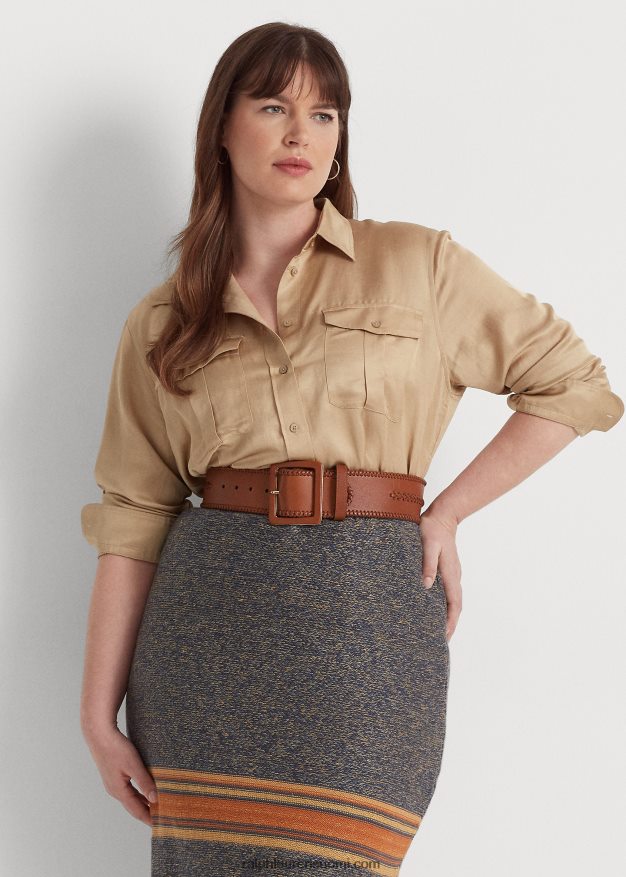 Ralph Lauren naiset satiini shantung paita 0Z24ZR4511 koivunrusketus