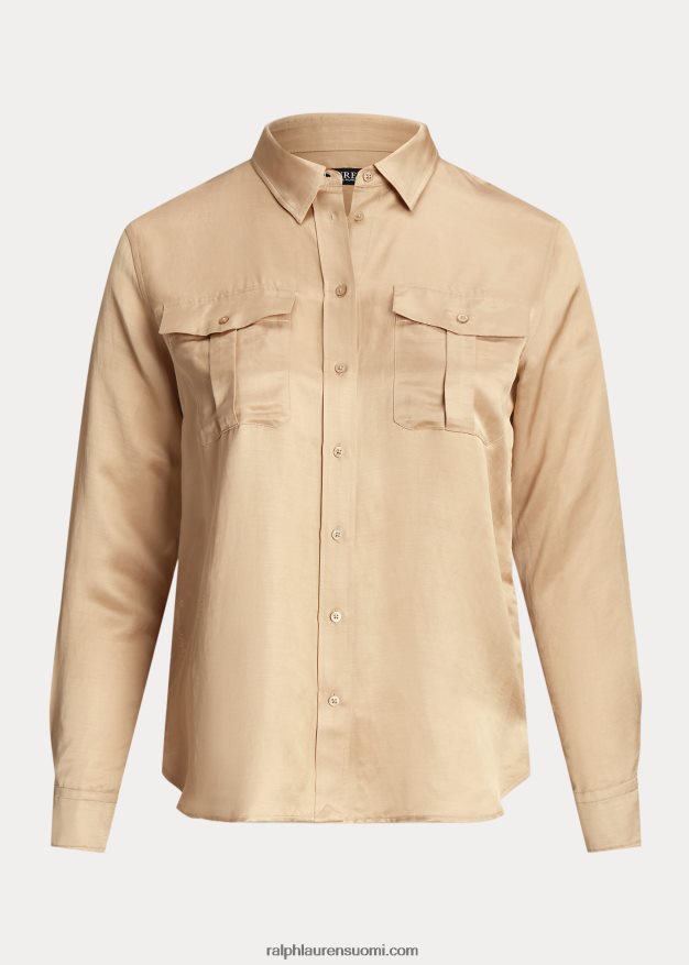 Ralph Lauren naiset satiini shantung paita 0Z24ZR4511 koivunrusketus