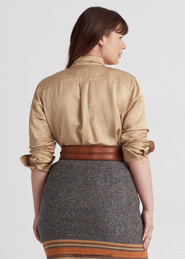 Ralph Lauren naiset satiini shantung paita 0Z24ZR4511 koivunrusketus