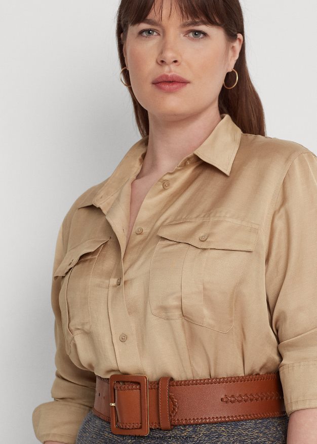 Ralph Lauren naiset satiini shantung paita 0Z24ZR4511 koivunrusketus