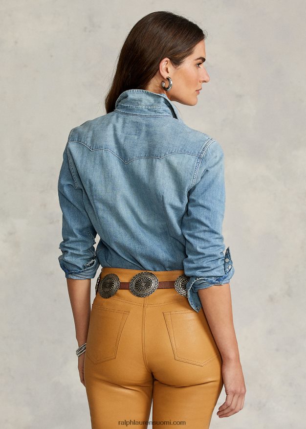 Ralph Lauren naiset suora istuva denim länsimainen paita 0Z24ZR3277 vaalea indigo