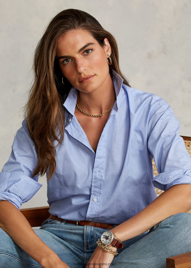 Ralph Lauren naiset suora istuva puuvillapopliinipaita 0Z24ZR3280 klassinen keskisininen