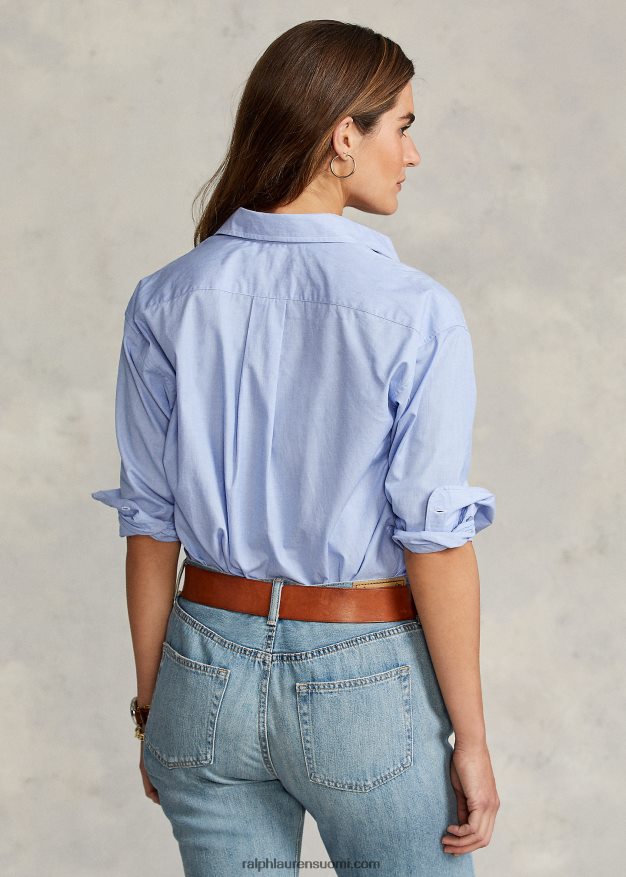 Ralph Lauren naiset suora istuva puuvillapopliinipaita 0Z24ZR3280 klassinen keskisininen