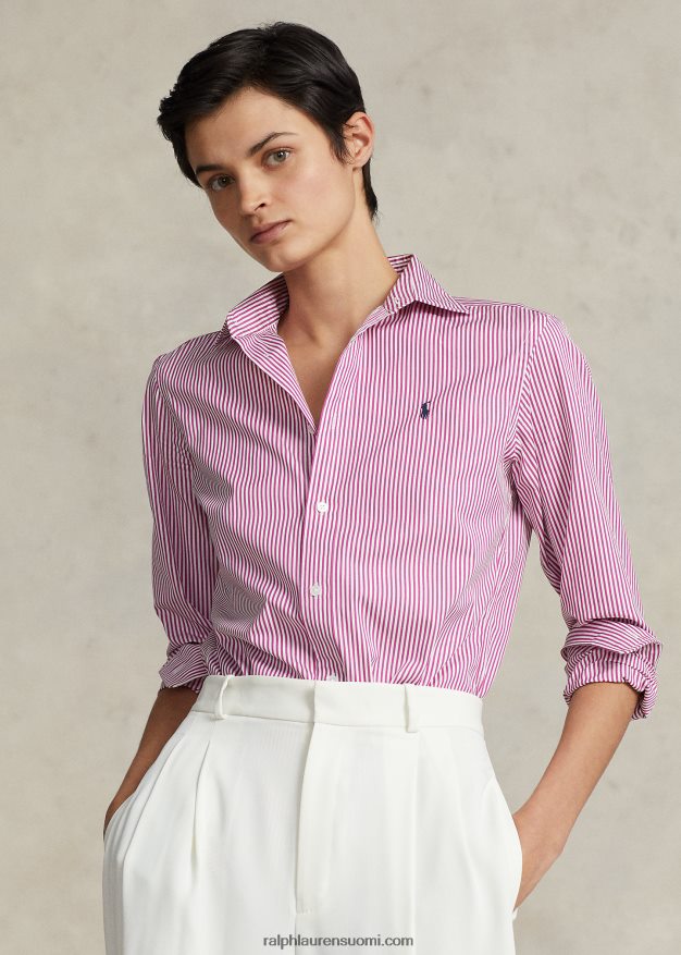 Ralph Lauren naiset suora istuva raidallinen puuvillapaita 0Z24ZR3098 valkoinen-eloisa pinkki