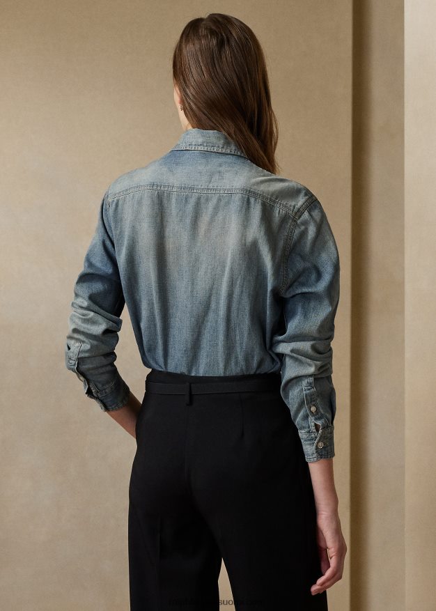 Ralph Lauren naiset tamia puuvilla-pellava denim paita 0Z24ZR3467 vaalea indigo