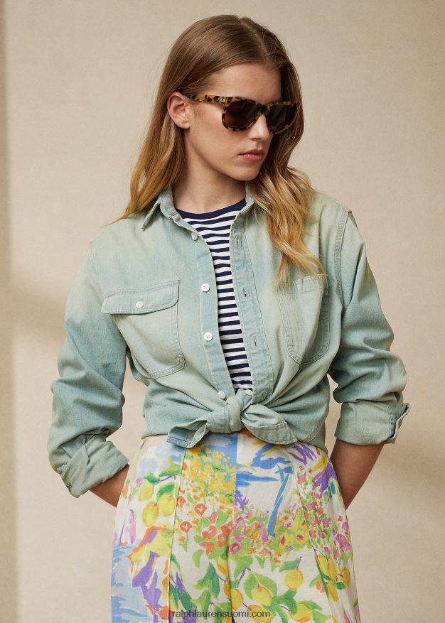 Ralph Lauren naiset tamian puuvillainen denimpaita 0Z24ZR9311 vaalea indigo