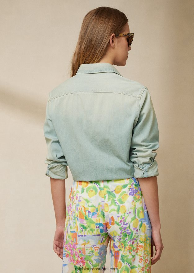 Ralph Lauren naiset tamian puuvillainen denimpaita 0Z24ZR9311 vaalea indigo