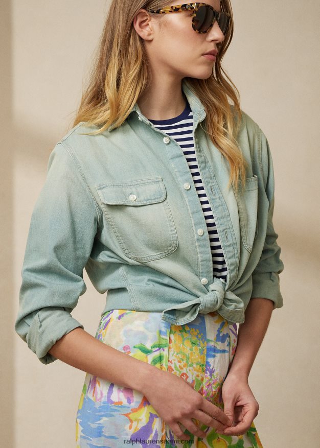 Ralph Lauren naiset tamian puuvillainen denimpaita 0Z24ZR9311 vaalea indigo