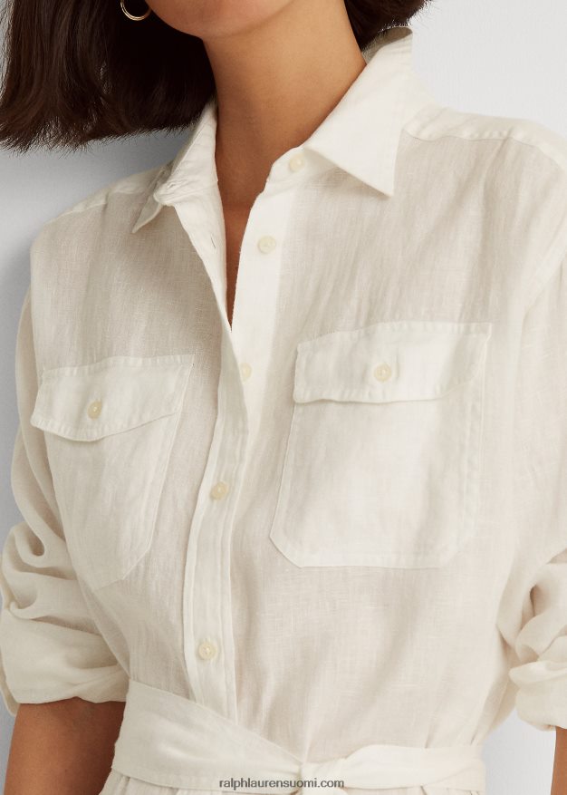 Ralph Lauren naiset vyöllinen pellavapaita 0Z24ZR4046 valkoinen