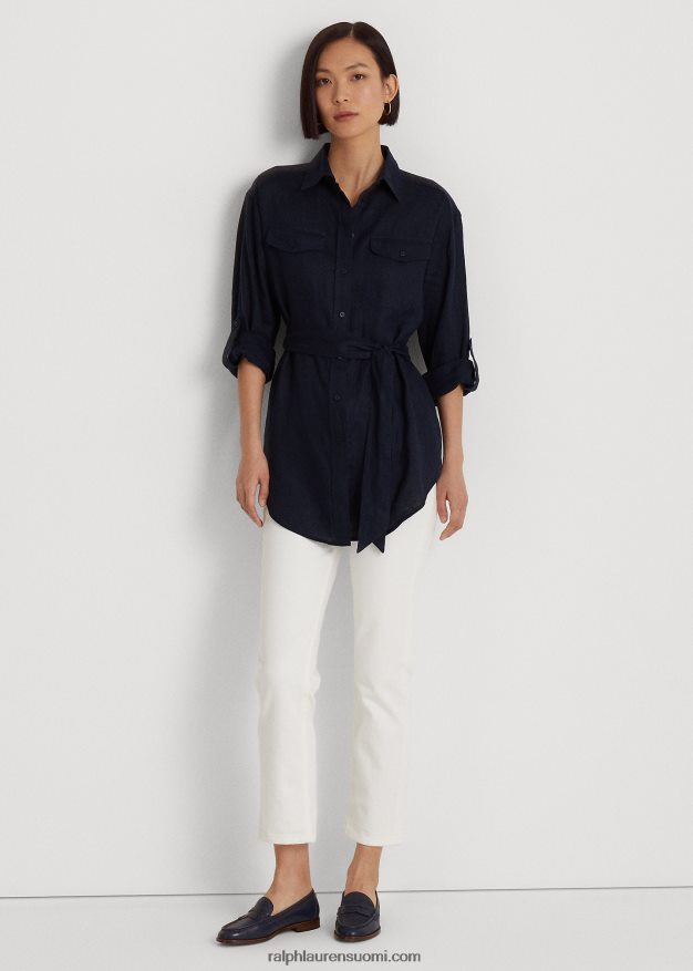 Ralph Lauren naiset vyöllinen pellavapaita 0Z24ZR4424 laivasto