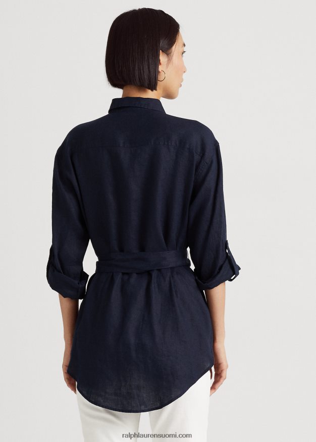 Ralph Lauren naiset vyöllinen pellavapaita 0Z24ZR4424 laivasto