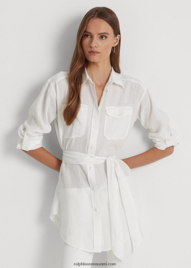 Ralph Lauren naiset vyöllinen pellavapaita 0Z24ZR4425 valkoinen