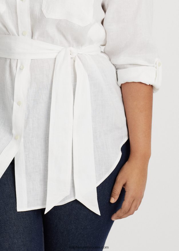 Ralph Lauren naiset vyöllinen pellavapaita 0Z24ZR4630 valkoinen
