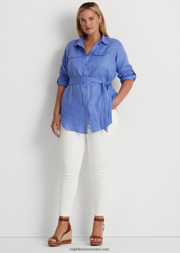 Ralph Lauren naiset vyöllinen pellavapaita 0Z24ZR4631 sininen sumu
