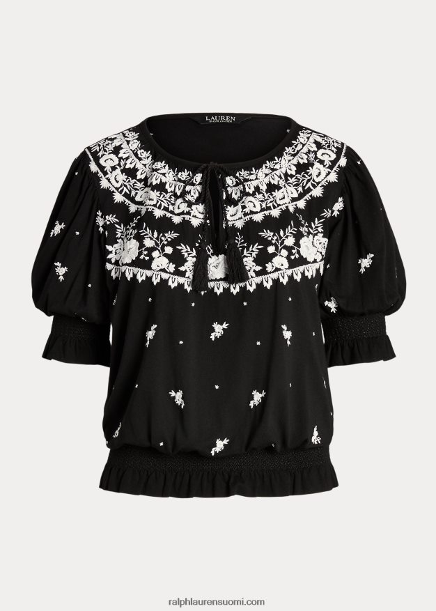 Ralph Lauren naiset brodeerattu jersey-neulepusero 0Z24ZR4320 musta valkoinen