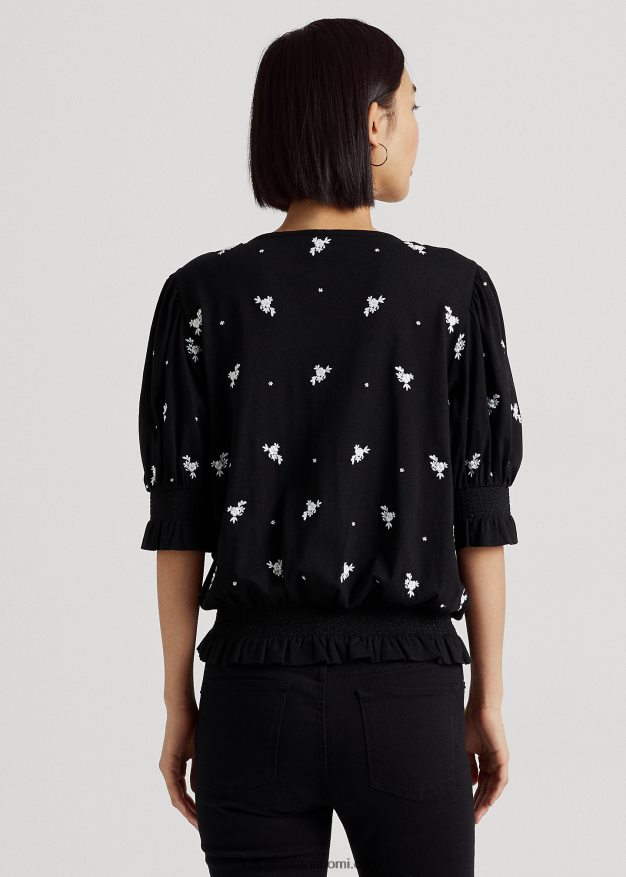 Ralph Lauren naiset brodeerattu jersey-neulepusero 0Z24ZR4320 musta valkoinen