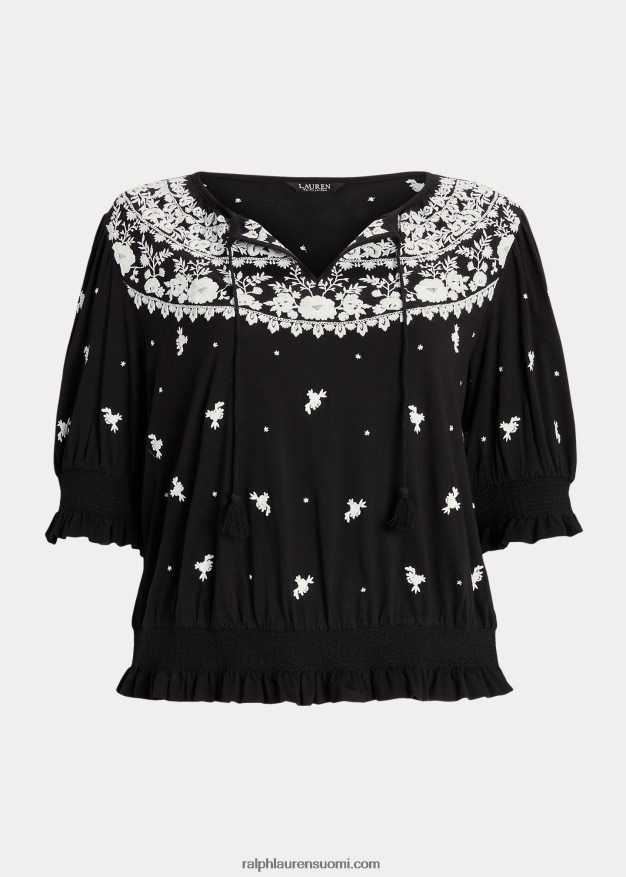 Ralph Lauren naiset brodeerattu jersey-neulepusero 0Z24ZR4540 musta valkoinen