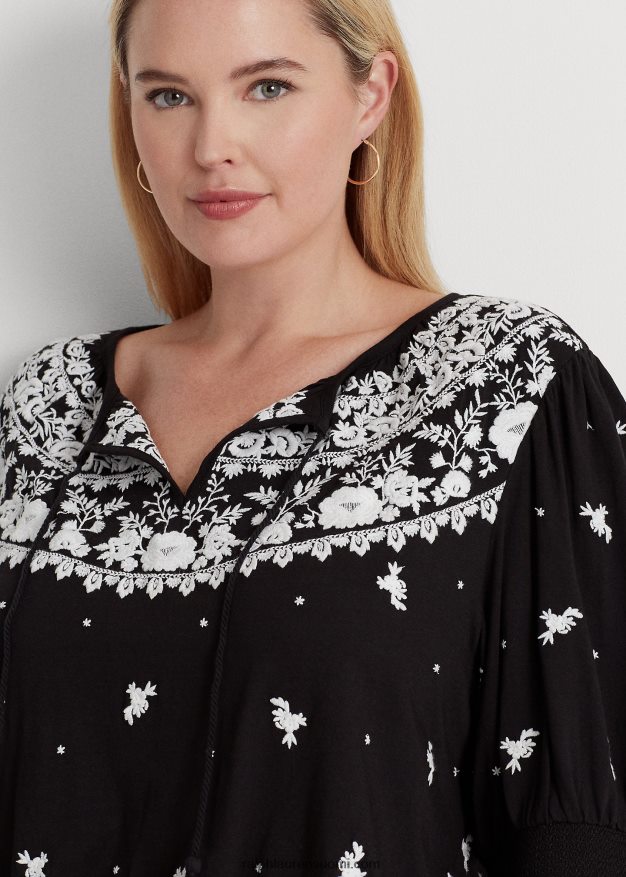 Ralph Lauren naiset brodeerattu jersey-neulepusero 0Z24ZR4540 musta valkoinen