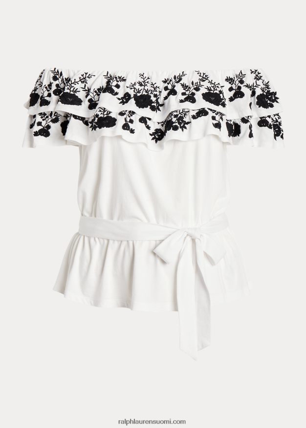 Ralph Lauren naiset brodeerattu jersey-toppi 0Z24ZR4579 valkoinen musta